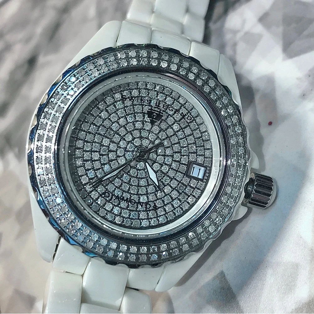 Swiss Legend Diamond Watch Diamonds Ceramic Karamica Date Large Stainles…